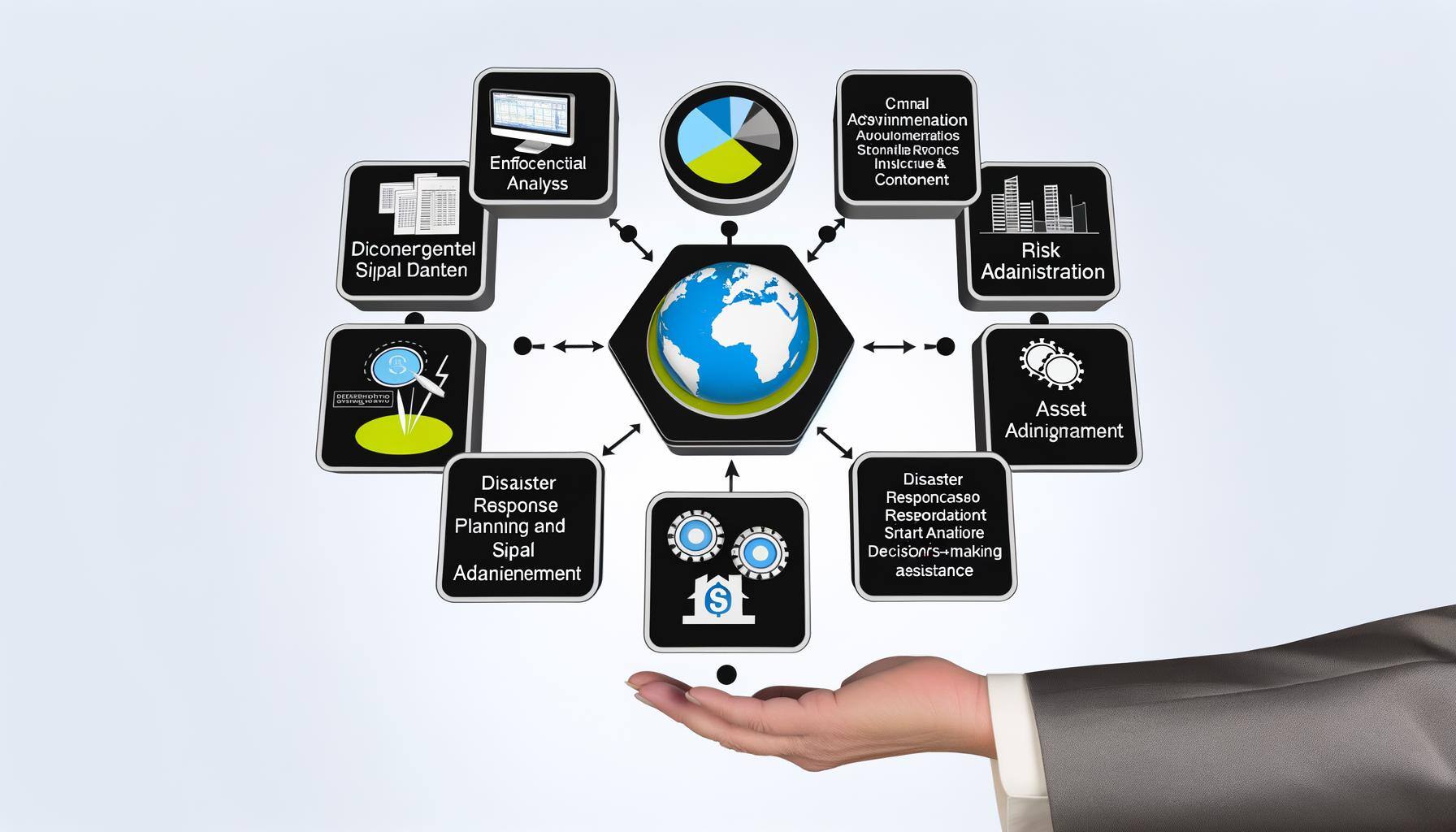 An image of a GIS data solution being used to enhance business through innovative geographic information system technology, with modules being dropped